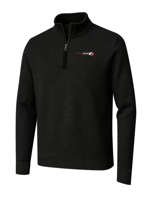 Brooks Brothers Black Washable Merino Birdseye 1/4-Zip Sweater w/Thermo Bond Logo