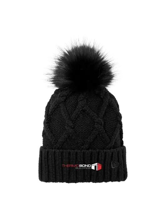 New Era Black Faux Fur Pom Beanie w/Thermo Bond Logo