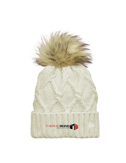 New Era Ivory Faux Fur Pom Beanie w/Thermo Bond Logo