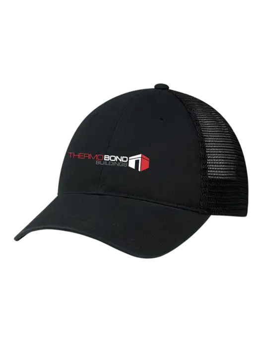 Richardson 111 Garment Washed Trucker Cap Black w/Black Mesh w/Thermo Bond Logo