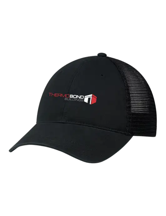 Richardson 111 Garment Washed Trucker Cap Black w/Black Mesh w/Thermo Bond Logo