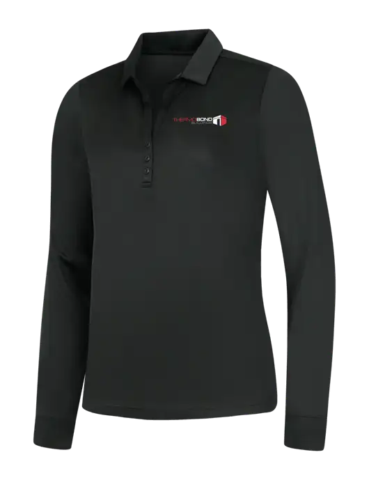 Womens Black Silk Touch Performance Long Sleeve Polo w/Thermo Bond Logo