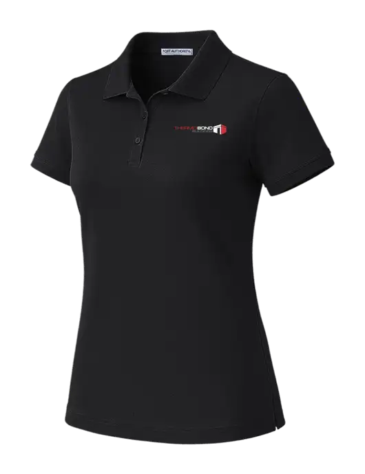 All Cotton Womens Black Polo w/Thermo Bond Logo