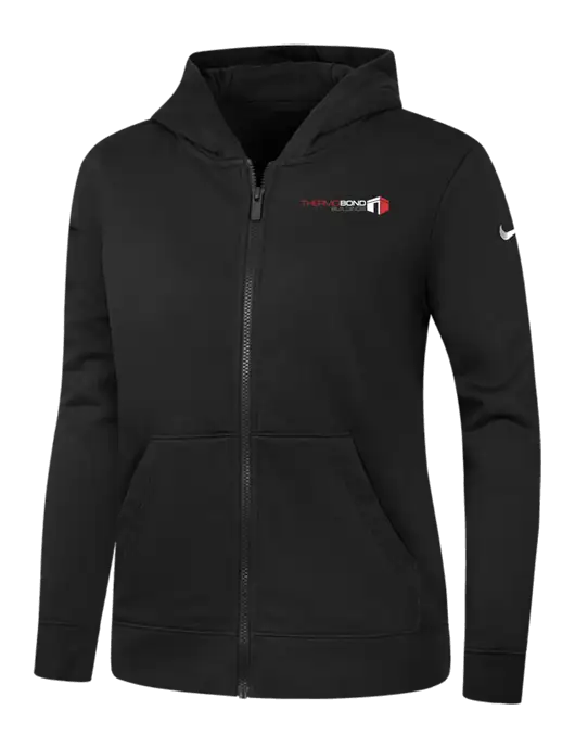 Nike Womens Club Fleece Sleeve Swoosh Full-Zip Black Hoodie w/Thermo Bond Logo