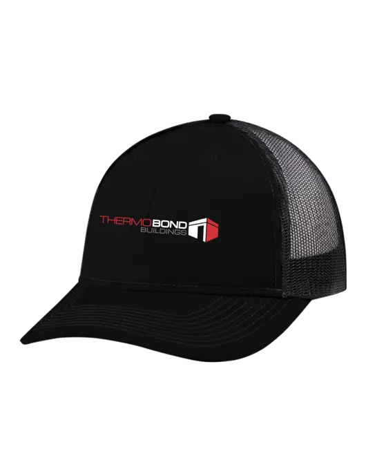 Snapback Ponytail Trucker Cap Black w/Black Mesh w/Thermo Bond Logo