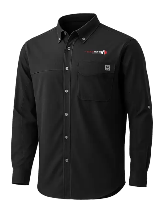 HUK Black Tide Point Pocket Long Sleeve Fishing Shirt w/Thermo Bond Logo