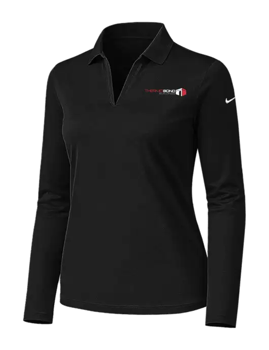 Nike Womens Black Dri-FIT Micro Pique 2.0 Long Sleeve Polo w/Thermo Bond Logo