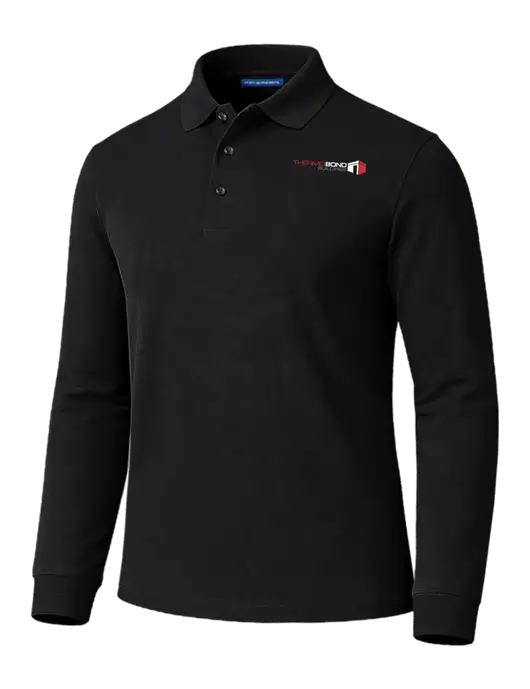 All Cotton Black Long Sleeve Polo w/Thermo Bond Logo