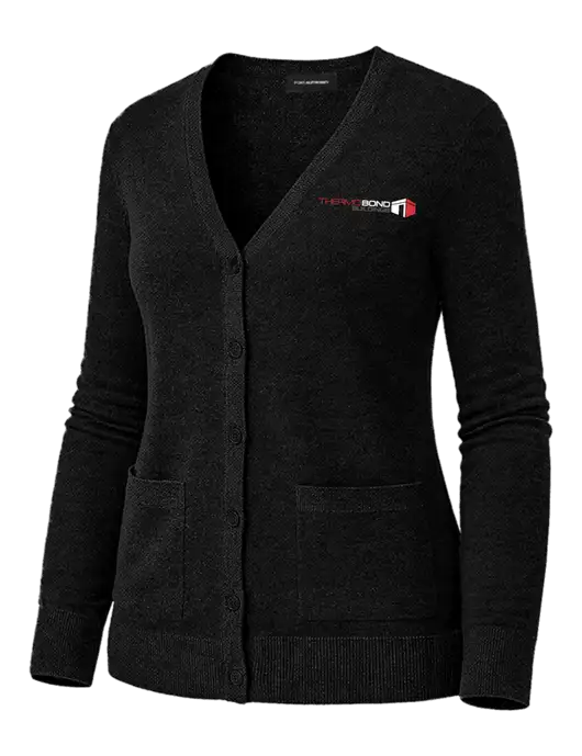 Womens Black Washable V-neck Cardigan Sweater w/Thermo Bond Logo