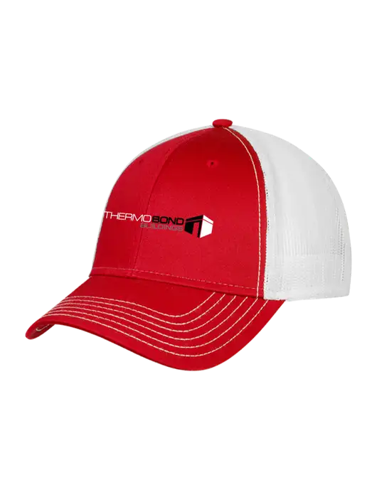 Red/White Mesh Trucker Cap Snap Back w/Thermo Bond Logo