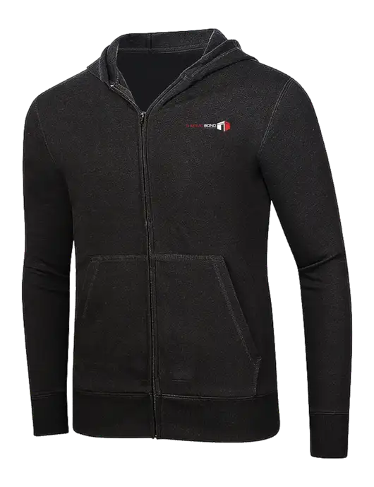 Full-Zip Black Heavyweight Hooded Sweatshirt w/Thermo Bond Logo