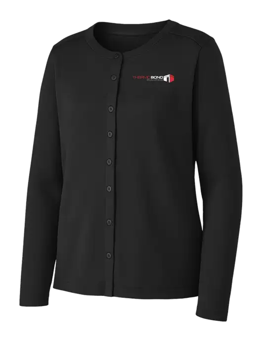 Black Womens Concept Stretch Button-Front Cardigan Sweater w/Thermo Bond Logo