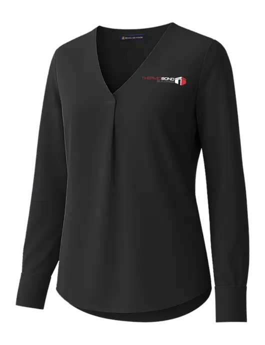 Brooks Brothers Womens Black Open-Neck Satin Blouse  w/Thermo Bond Logo