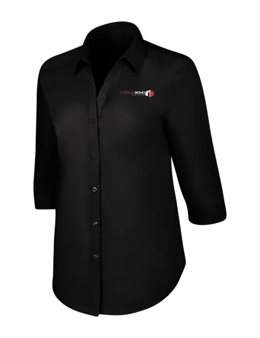 Womens Black 3/4 Sleeve Carefree Poplin Shirt w/Thermo Bond Logo