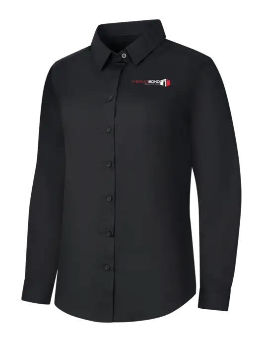 Womens Black Long Sleeve Carefree Poplin Shirt w/Thermo Bond Logo