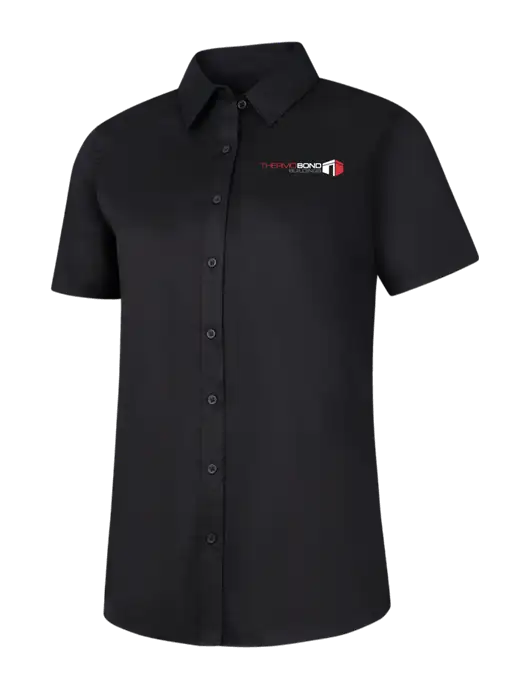 Womens Black Short Sleeve Superpro React Twill Shirt w/Thermo Bond Logo