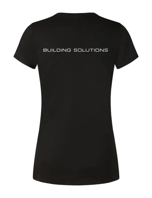 Womens Simply Soft Black 4.5oz Poly/Combed Ring Spun Cotton T-Shirt w/Building Solutions Logo, Thermo Bond Logo