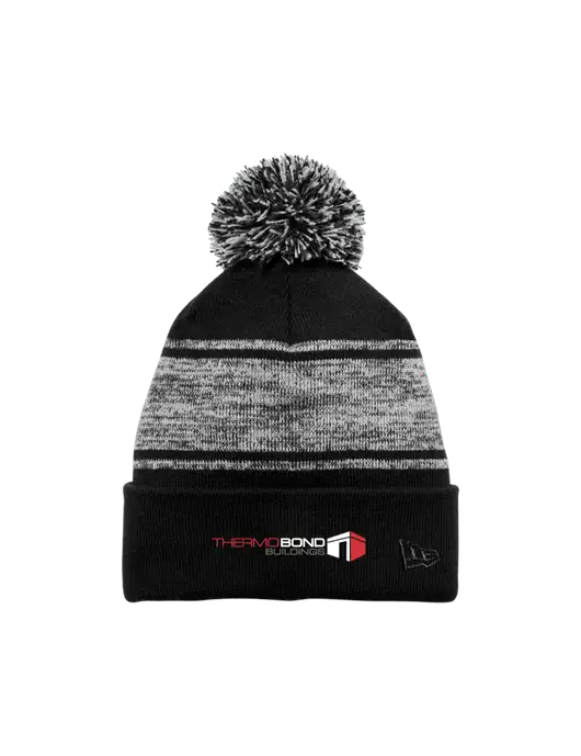 New Era Black/Charcoal Knit Chilled Pom Beanie w/Thermo Bond Logo