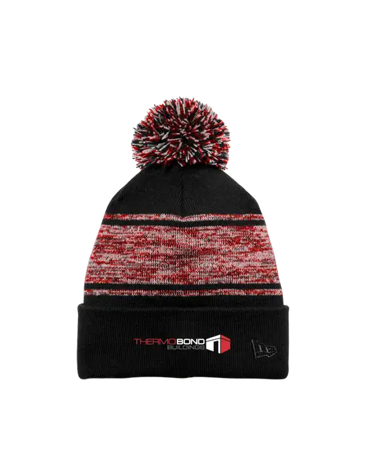 New Era Black/Red Knit Chilled Pom Beanie w/Thermo Bond Logo