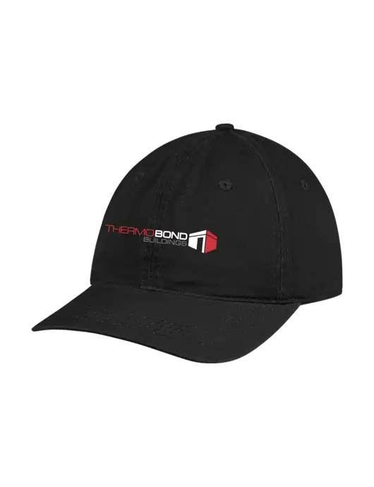 Garment Washed Unstructured Twill Black Cap w/Thermo Bond Logo